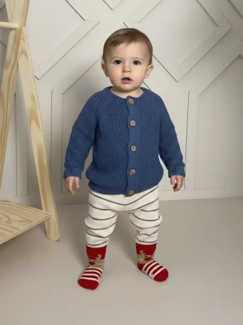Zestaw sweter ( różne kolory)na guzikach + spodnie w paski – zestaw dziecięcy