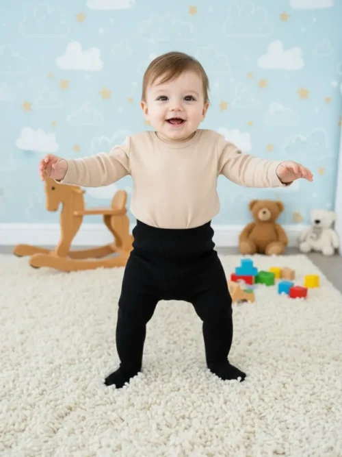 Białe/czarne gładkie rajstopy dla dzieci – miękkie i ciepłe